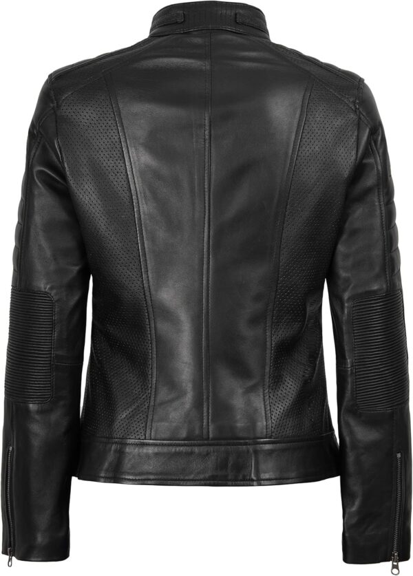 fjackets Jaqueta feminina de couro real – Jaqueta feminina para motociclista Cafe Racer com gola alta