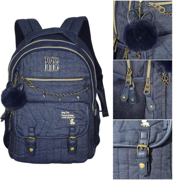 Mochila Feminina Jeans Rebecca Bonbon Grande 47x35x20 Escolar Passeio Reforçada