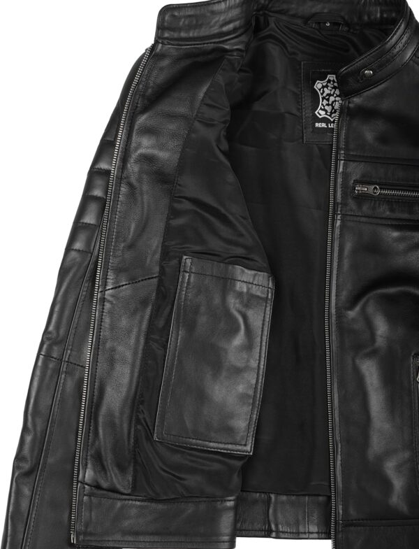 fjackets Jaqueta feminina de couro real – Jaqueta feminina para motociclista Cafe Racer com gola alta